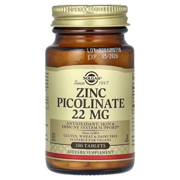 Solgar -  Zinc Picolinate, 22 mg, 100 Tablets