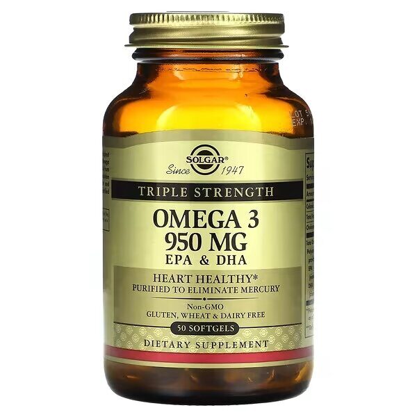 Solgar - Omega-3, EPA & DHA, Triple Strength, 950 mg, 50 Softgels